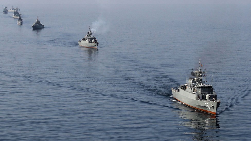 Iranian Navy ships in the Straits of Hormuz in southern Iran on January 3, 2012
