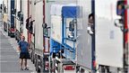 Queue of parked lorries