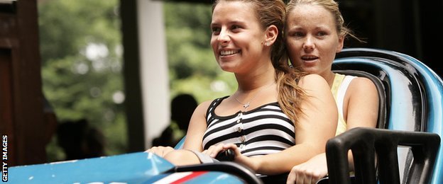 Coleen McLaughlin (left) enjoys a ride at a theme park in Baden-Baden in 2006