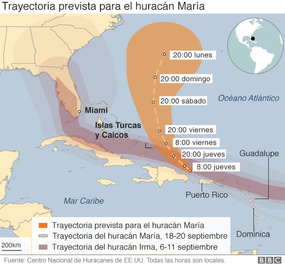 Mapa de la trayectoria prevista para el huracán María