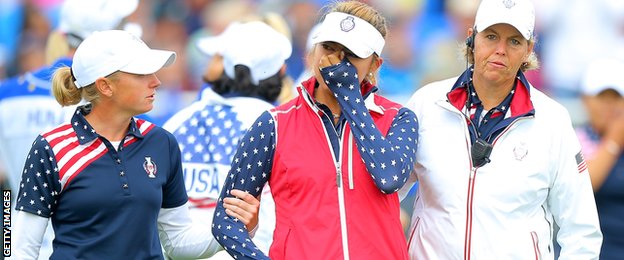 USA's Alison Lee in tears during the Solheim Cup