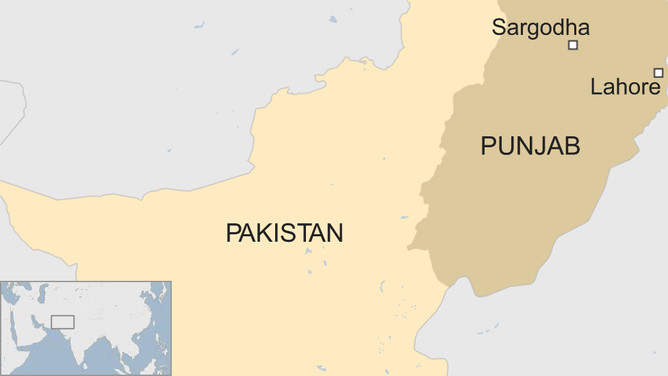 A map showing the location of Sargodha, a city in Pakistan's Punjab province