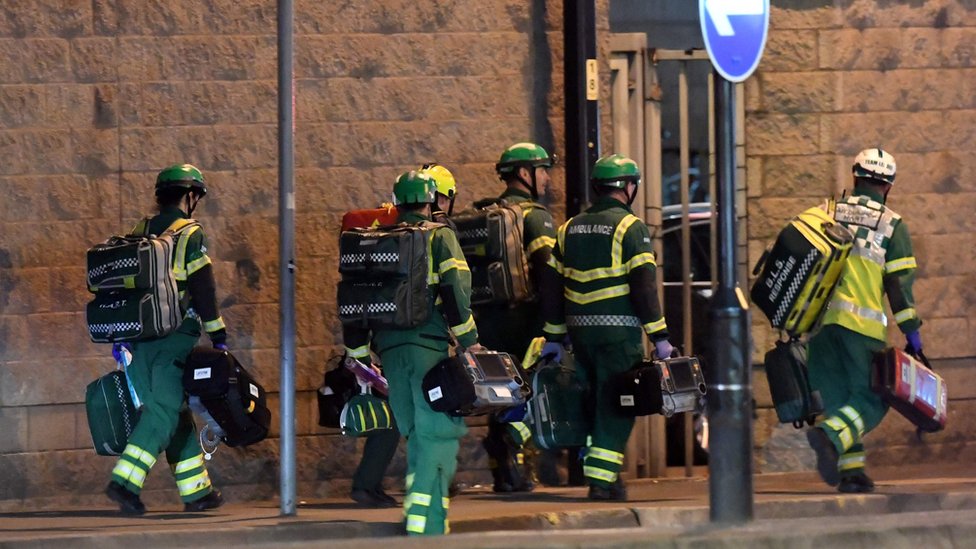 Paramédicos en las afueras del Manchester Arena