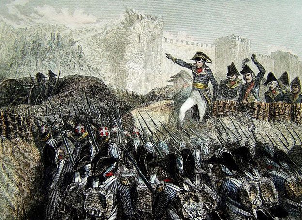 Napoleón dirigiendo las tropas en la batalla por el puerto de Acre.