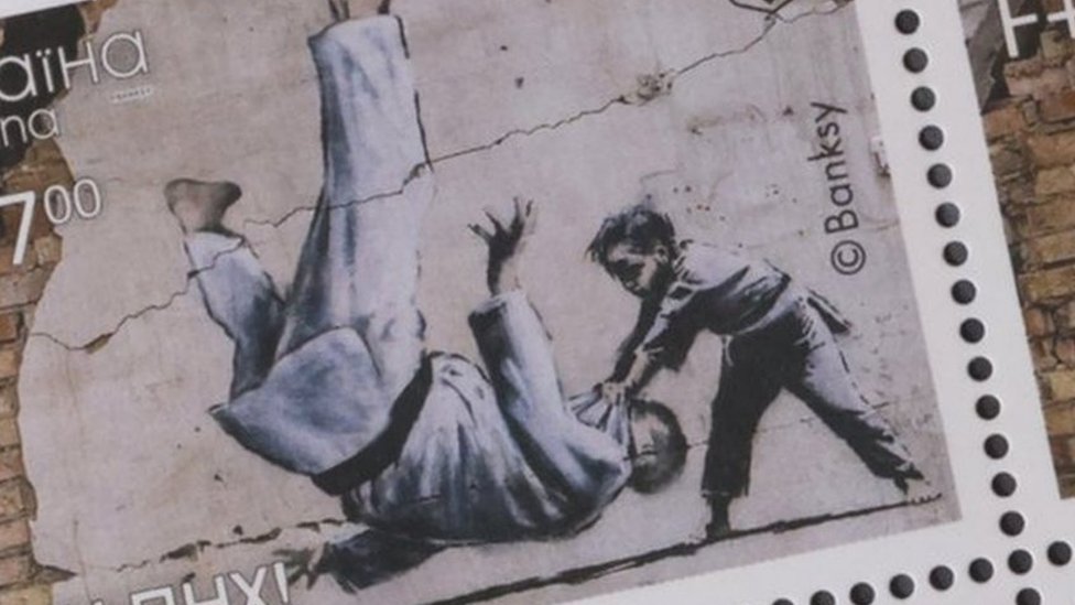 Ukraine's Banksy stamps depict Putin being thrown