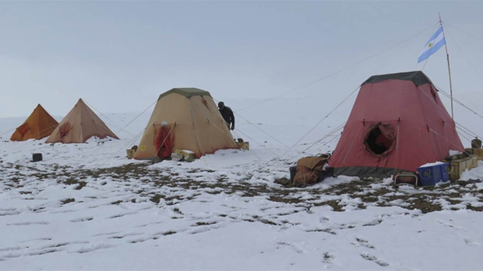 Los científicos acamparon cerca del yacimiento durante 40 días en la campaña de verano 2016. Foto: gentileza Instituto Antártico Argentino. Campamento en Antártica. Foto: gentileza Instituto Antártico Argentino.