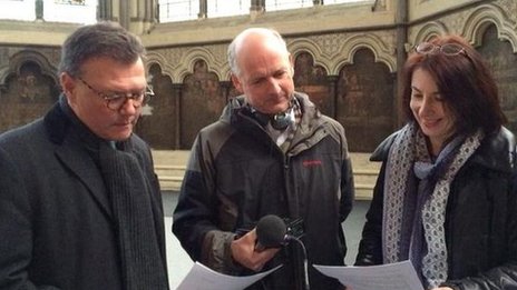 Right to left: Sean Curran, producers Peter Mulligan and Susan Hulme.