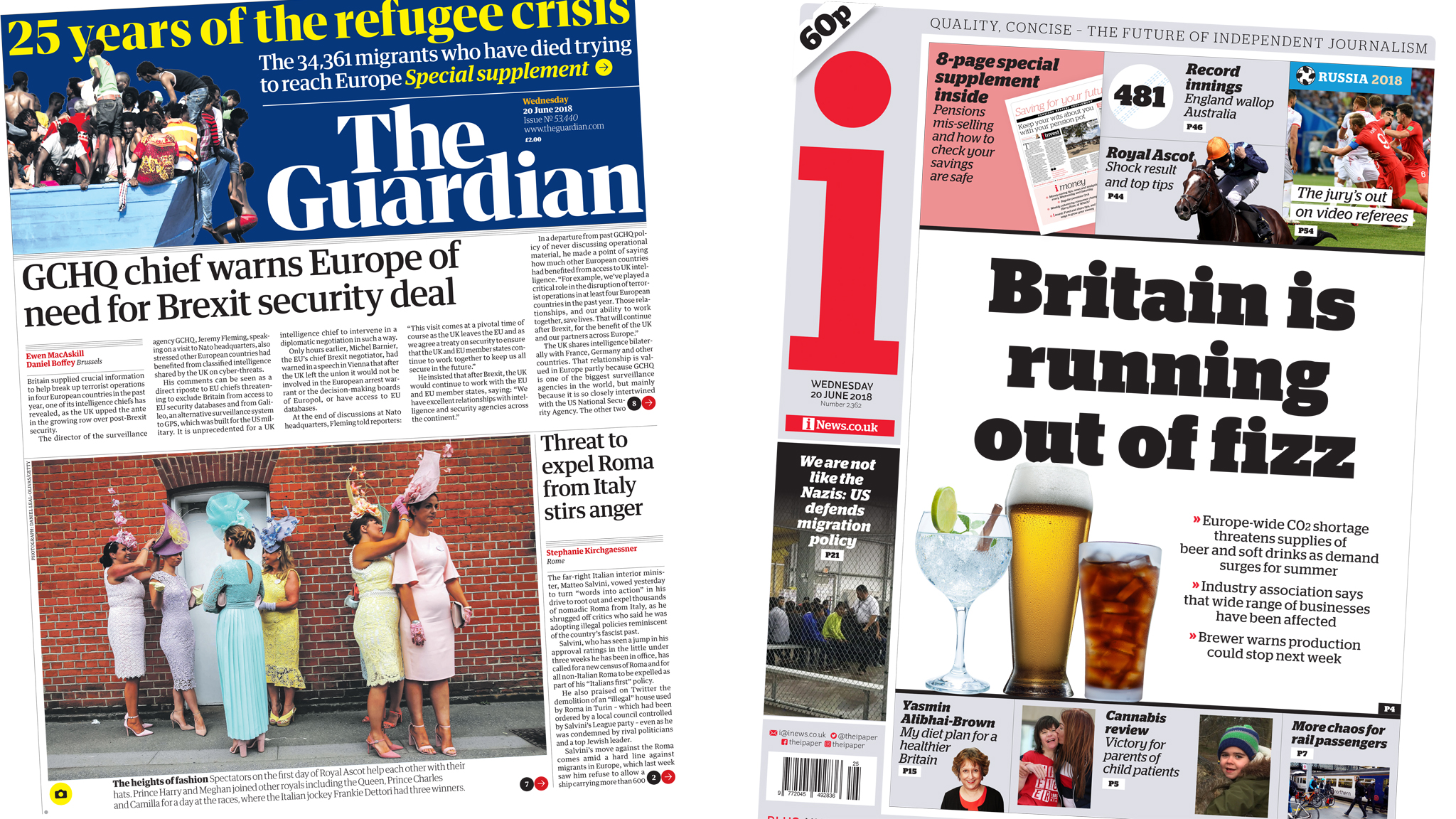 Newspaper headlines: GCHQ Brexit fears and fizzy drink 'shortage'