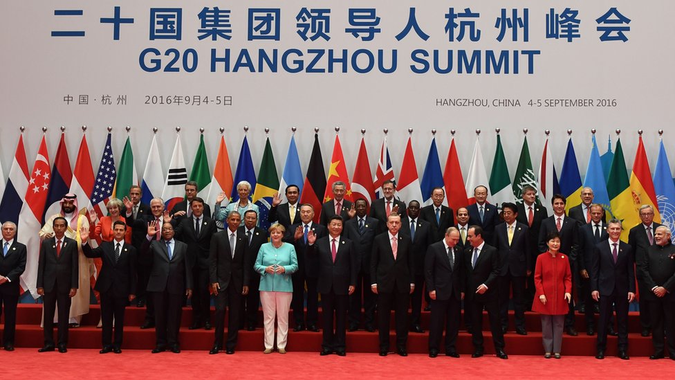 China ha acogido importantes reuniones internacionales como el G20 en los últimos años. Foto grupal de líderes del G20 en Hangzhou, China.