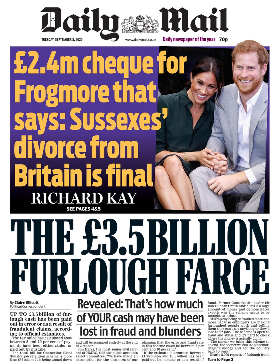 Front page of the Daily Mail