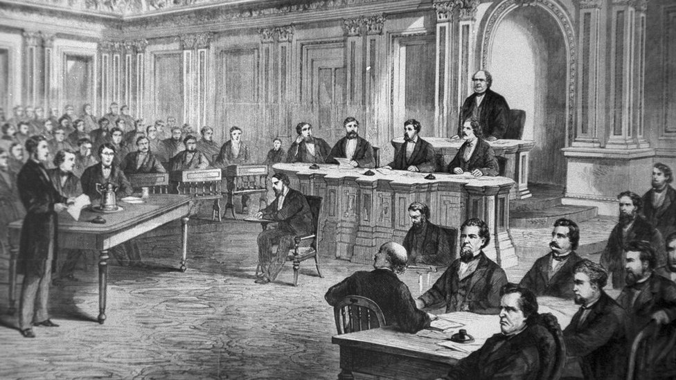 1868年3月13日，美國第17任總統安德魯·約翰遜開除戰爭部長斯坦頓，11天後面臨彈劾