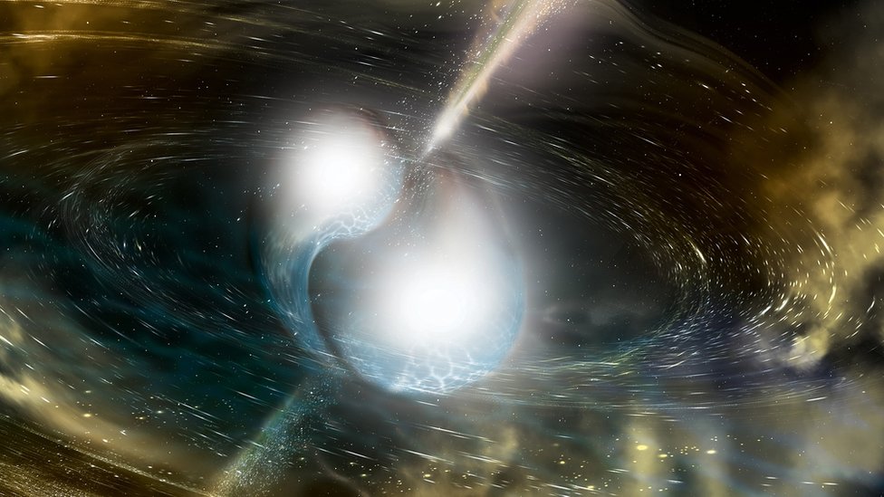 Ilustración de la colisión de dos estrellas de neutrones