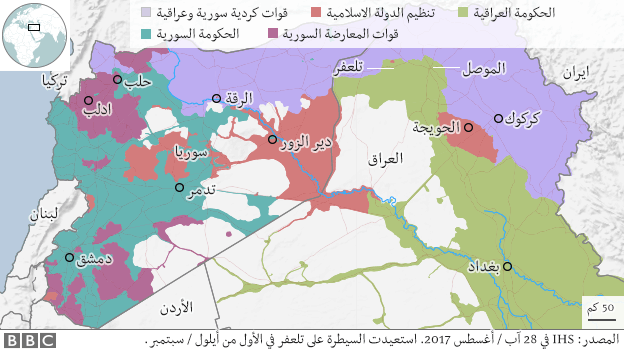 خريطة سوريا والعراق ومواقع داعش
