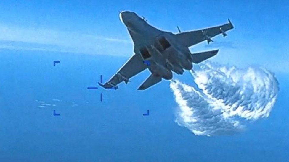 Video shows moment Russian jet hits US drone