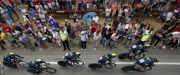 Movistar riders on team time trial