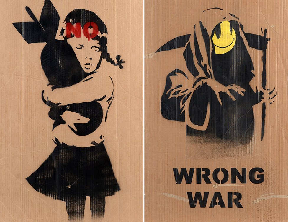 Banksy anti-Iraq War protest placards sell for £24,700 in 'bidding battle'