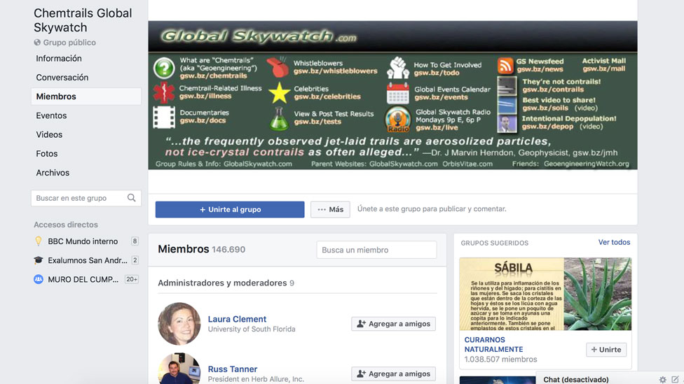 Sitio Chemtrails Global Skywatch (Foto Chemtrails Global Skywatch/Facebook)