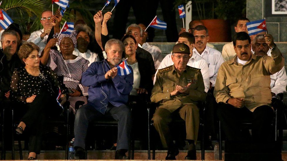 Presidentes e ex-presidentes de vrios pases da Amrica Latina no funeral de Fidel Castro