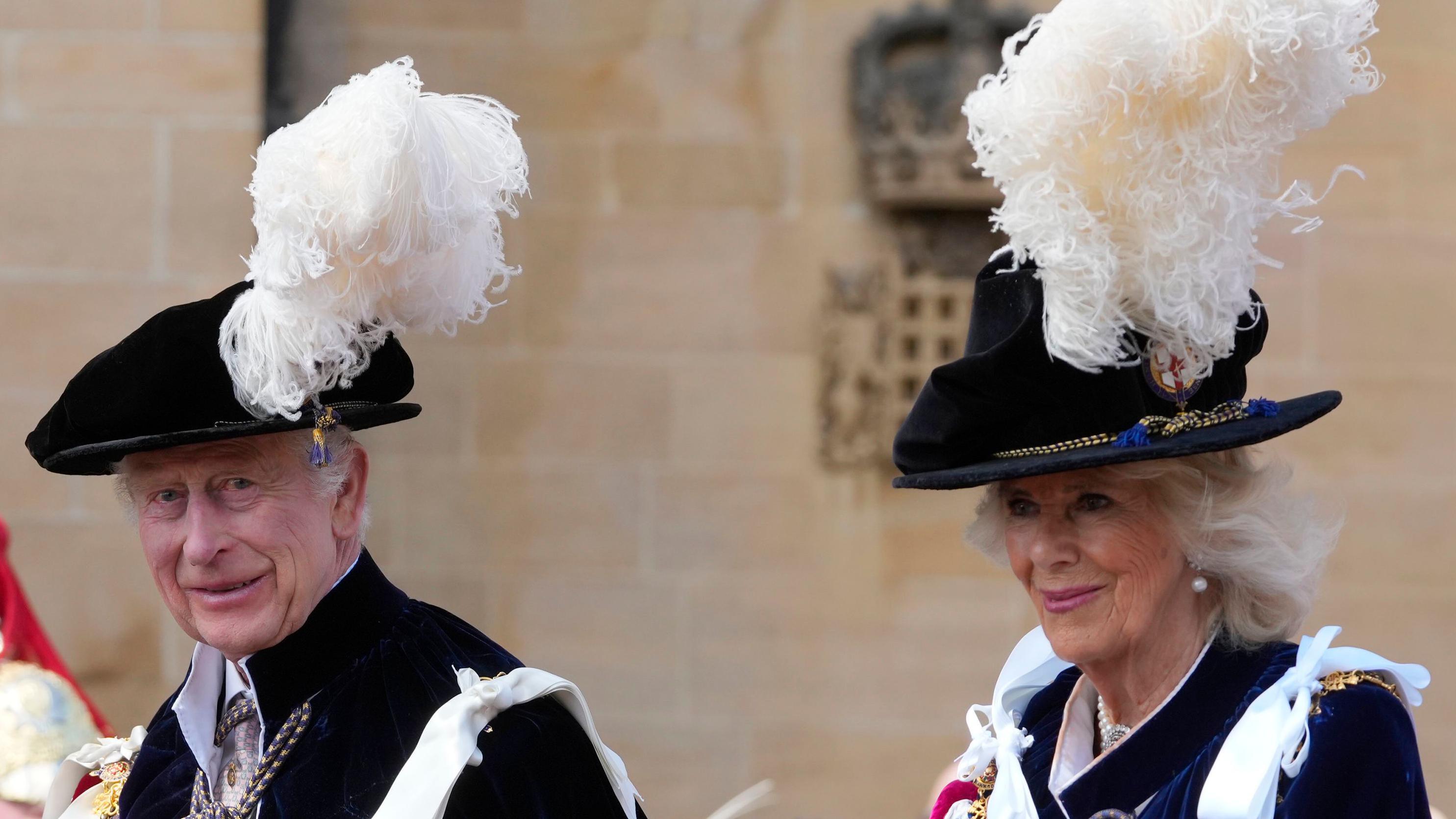 King Charles and Queen Camilla appear in Order of Garter ceremony - BBC News