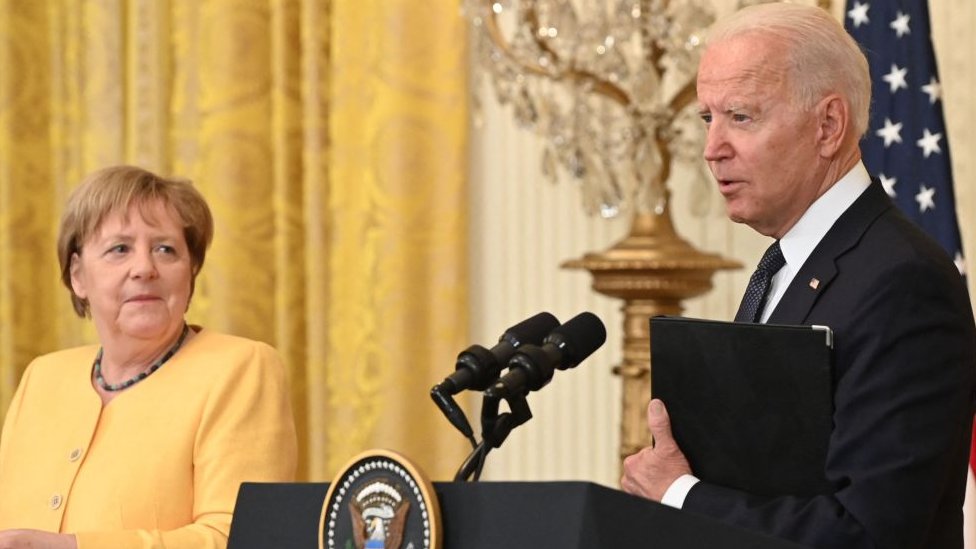 La canciller alemana, Angela Merkel, y el presidente de Estados Unidos, Joe Biden.