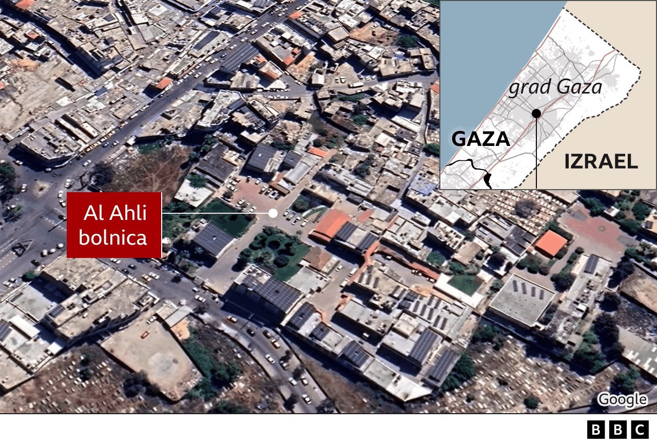 Mapa Gaze s bolnicom u centru