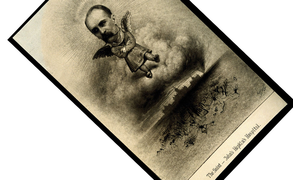 William Osler dibujado como un santo.