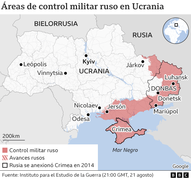 Áreas de control militar ruso en Ucrania.