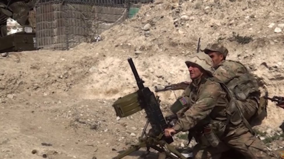 Azerbaijani soldiers prepare to fire a weapon. Photo: 28 September 2020