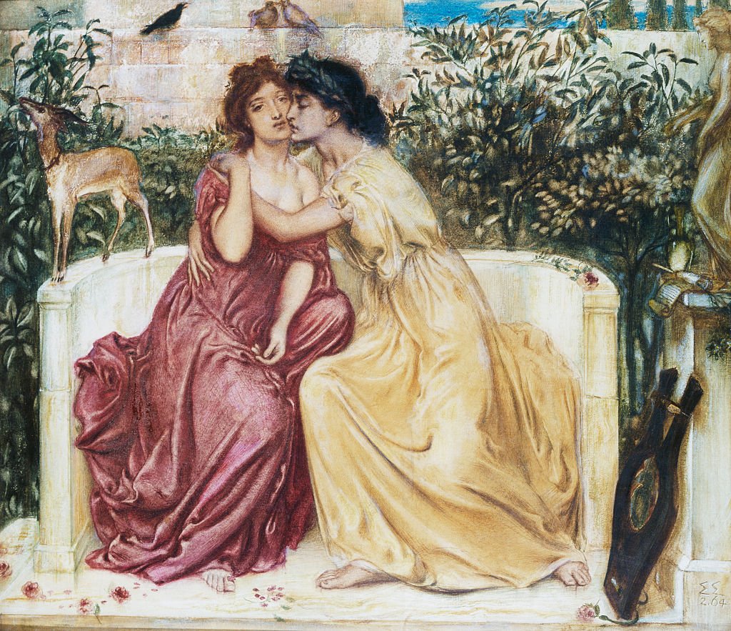 Safo y Erinna en un jardín en Mitilene, de Simeon Solomon.