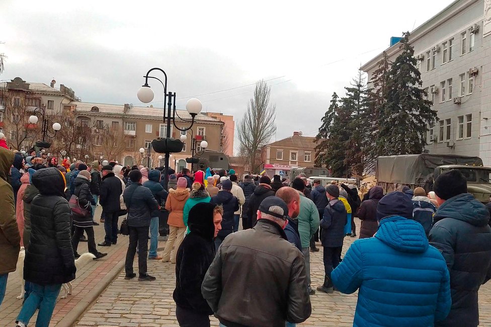 Güney-doğudaki Berdyansk'ta da protesto gösterileri yapılıyor