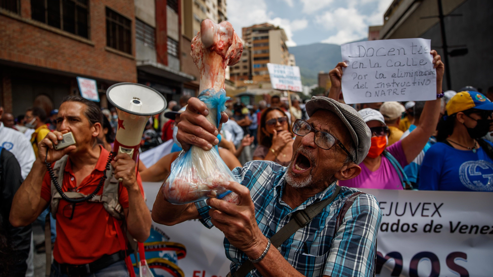 Protesta laboral en Venezuela.