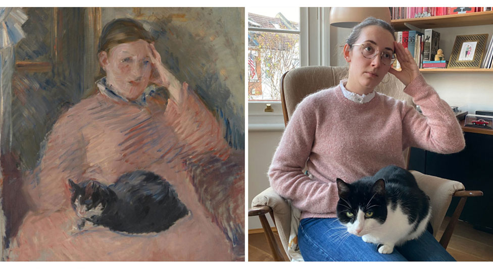 "Mujer con un gato" de Édouard Manet (1880-1882) recreada por la curadora Francesca Whitlum-Cooper.