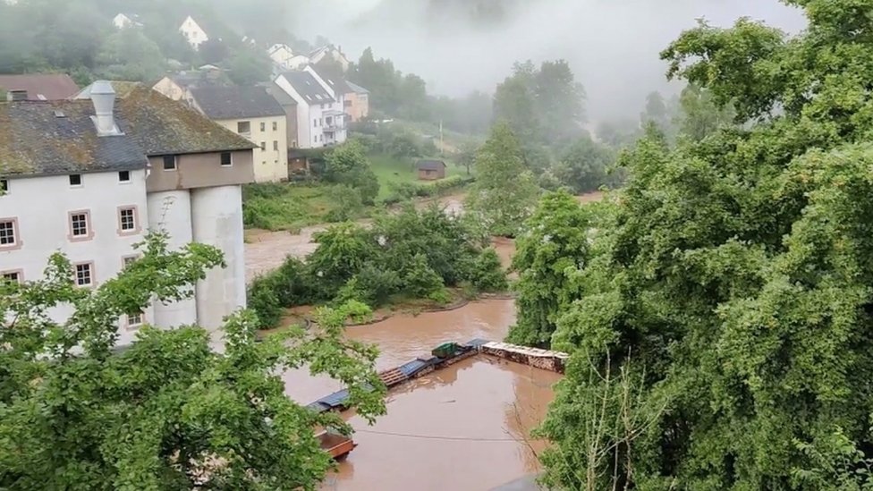 A view of a flooded area in Kyllburg, Germany