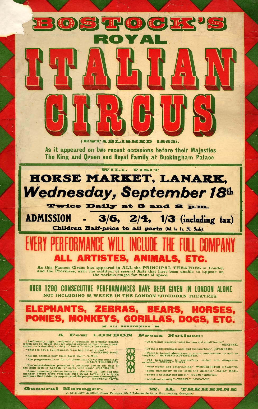 Королевский итальянский цирк посещает Ланарк 1929