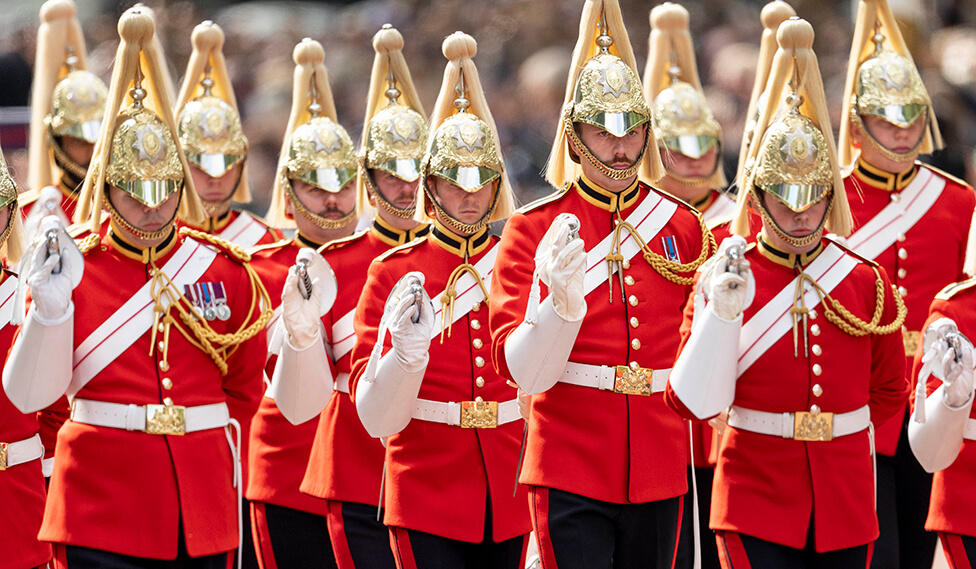 Members of the household Cavalry Regiment march in the Procession