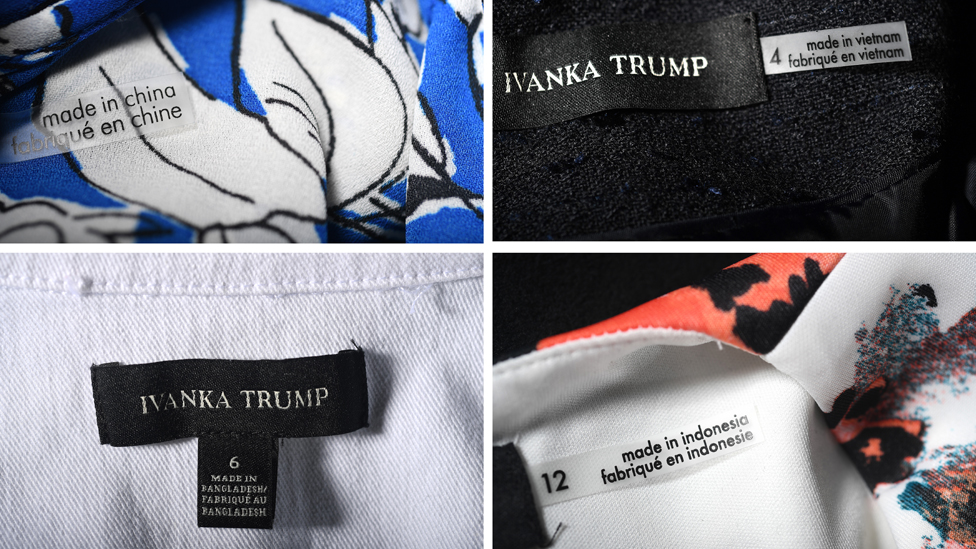 La línea de ropa de Ivanka Trump también fue criticada por ser fabricada en países como China, Vietnam e Indonesia. Marcas de procedencia de la línea de ropa de Ivanka Trump.