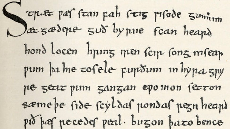 Texto de Beowulf, uno de los poemas más emblemáticos del inglés antiguo