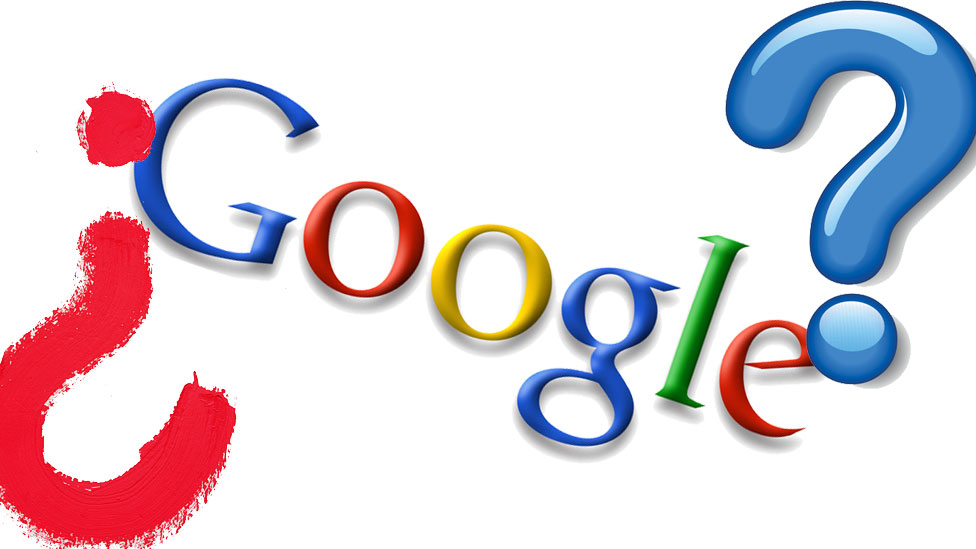 Logo de Google en 2008 y signos de interrogación