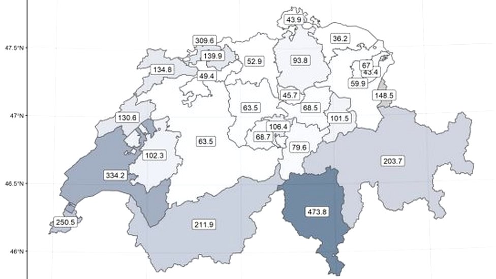 Уровень заражения Covid-19 по Кантону