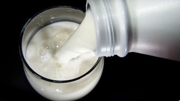 Молоко из бутылки переливается в стакан