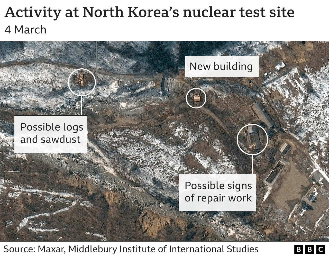 Satellite image showing renewed activity at North Korea's Punggye-ri nuclear test site