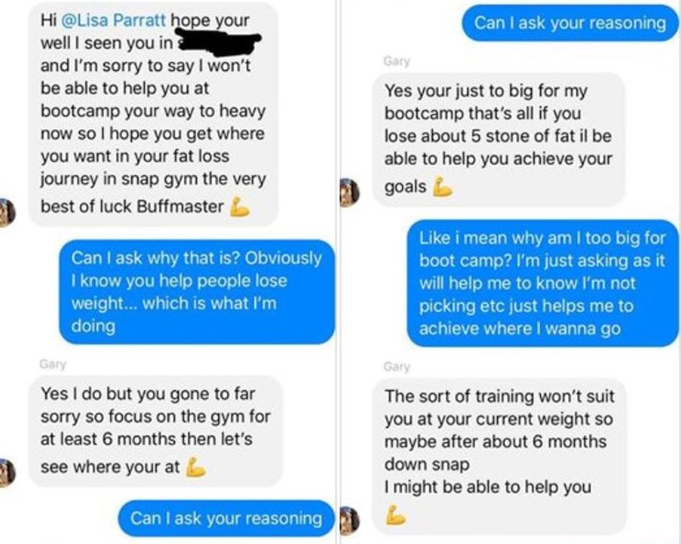 Bootcamp woman told she was 'too big 