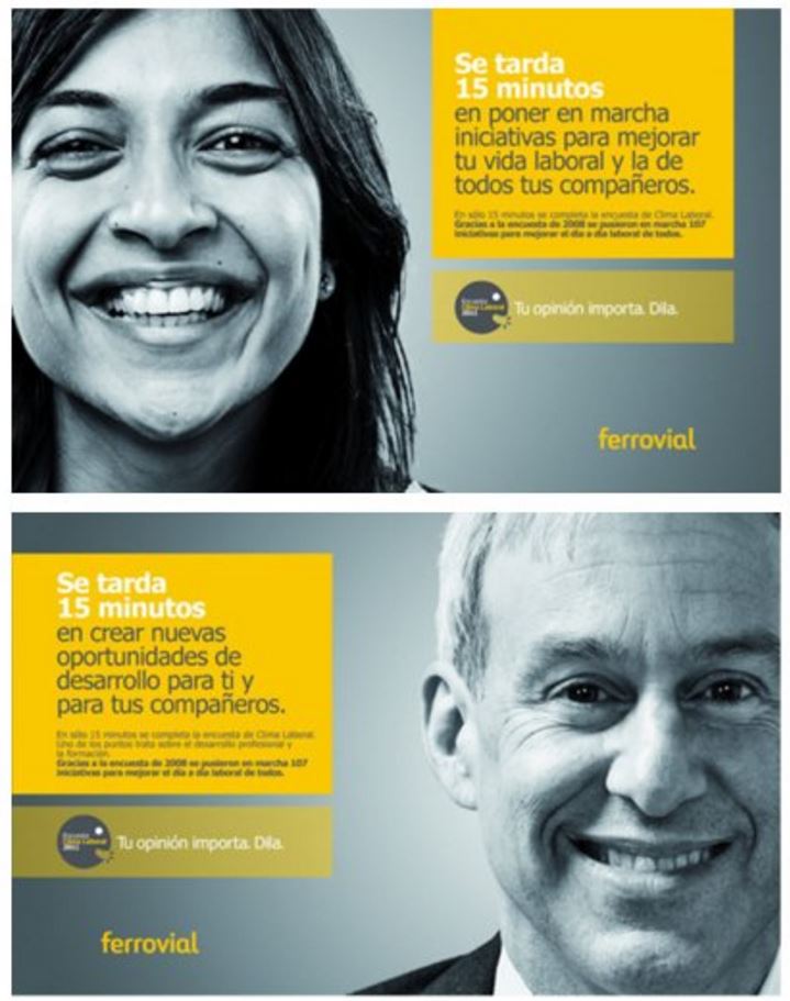 Dos personas promocionando ferrocarriles