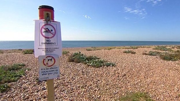 Предупреждающие знаки на пляже Шорхэм
