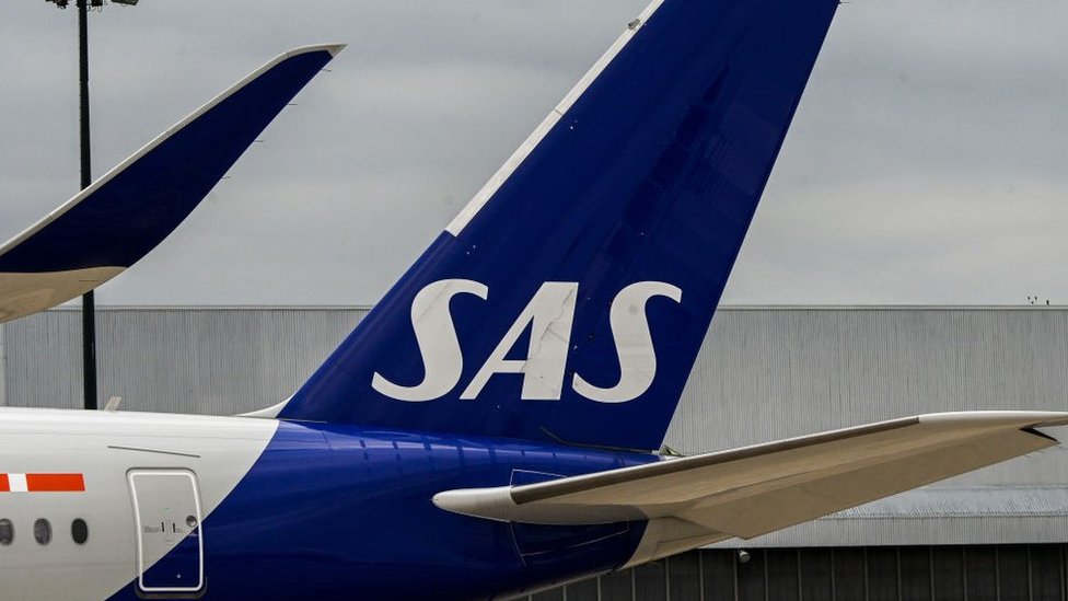 Photo of plane tail with SAS logo