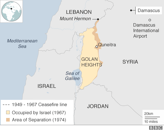Карта с изображением Израиля, Ливана, Сирии и Голанских высот