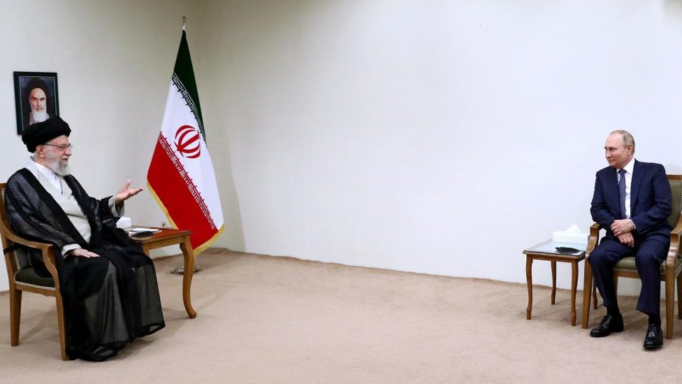 Iran's Supreme Leader Ayatollah Ali Khamenei meets with Russian President Vladimir Putin in Tehran, Iran July 19, 2022.