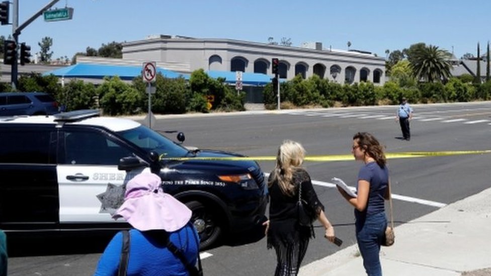 San Diego Police secure the scene of a shooting incident at the Congregation Chabad synagogue in Poway, north of San Diego, California, U.S. April 27, 2019