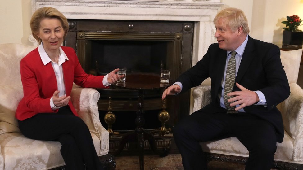 Премьер-министр Великобритании Борис Джонсон встречается с президентом Комиссии ЕС Урсулой фон дер Ляйен на Даунинг-стрит, 10 8 января 2020 года в Лондоне