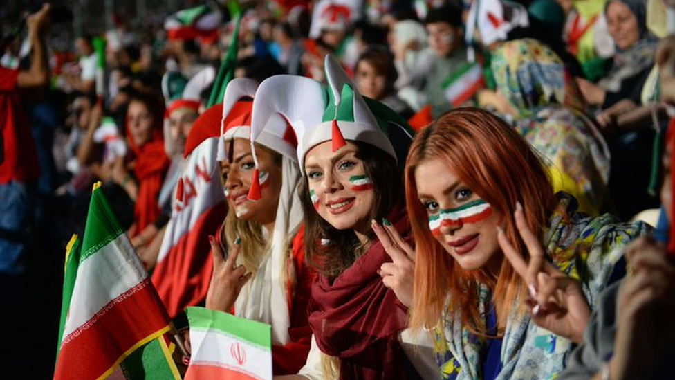 Young Iranian women football fans during the 2018 World Cup